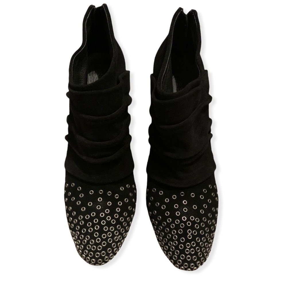 See By Chloe Black Suede Silver Studded Toe Heeled Ankle Booties Size 37.5 - Picture 9 of 9